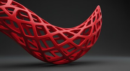 Abstract Red Geometric Structure Modern Sculpture Fluid Organic Shape Technology Design Concept