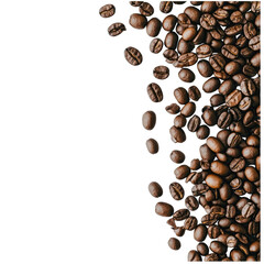 Naklejka premium Coffee beans cascade against a dark background