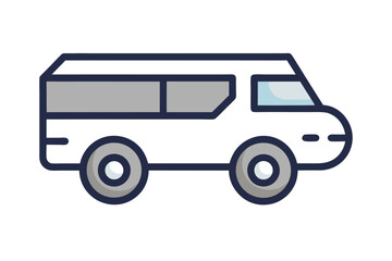 White Van Icon Illustration with Dark Blue Outline and Gray Accents