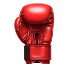 A single red boxing glove isolated on a black background in a close up detailed studio shot