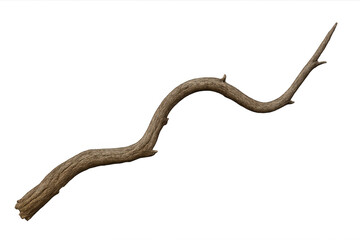 Weathered wooden branch curving naturally, isolated on transparent backdrop, perfect for design compositions