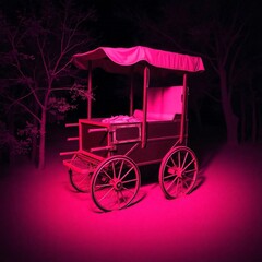 A surreal infrared image of a cart, showcasing contrasting chiaroscuro lighting, infrared spectrum, otherworldly appearance, strong contrasts, and deep shadows
