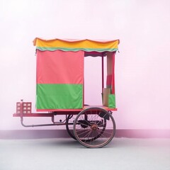 A vibrant photograph of a cart with complementary colors, a soft dreamy atmosphere, hazy soft light, and balanced contrasting colors