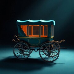 Luxurious image a cart rendered in rich, deep teal, illuminated by gentle, soft light with diffused shadows