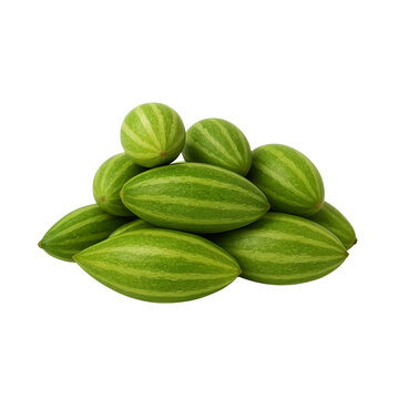 Fresh Green Striped Tinda Squash Pile, Vibrant Healthy Produce, transparent background, Studio Shot, Food Photography.