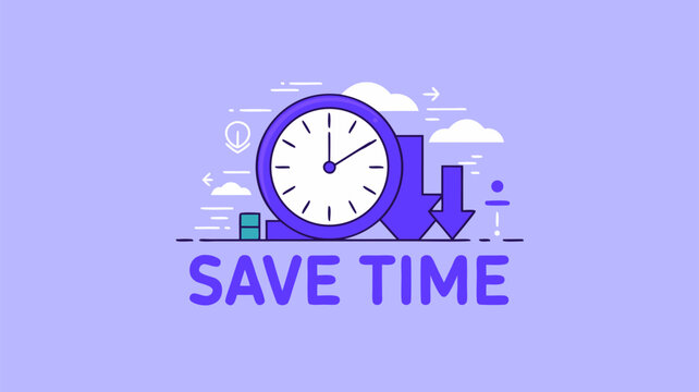 Illustrative concept of efficient time management and saving time, clock icon symbol, minimal design