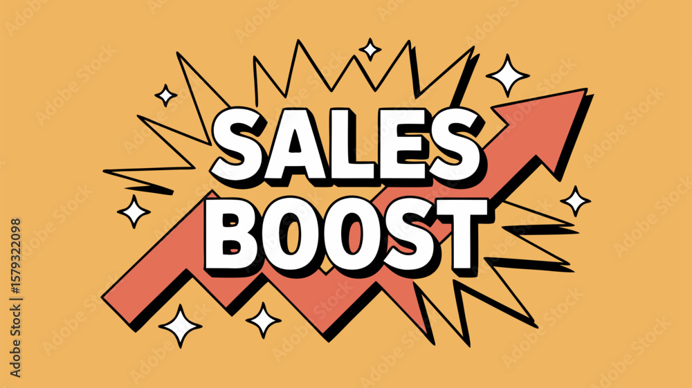 Poster sales boost graphic with arrow shows business growth and improved performance with text on an