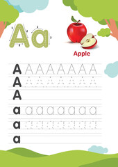 Educational Tracing and Writing Practice Worksheet for Kids: A for Apple Alphabet Learning Activity with Fun