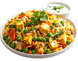  Close-Up of Veg Biryani with Mixed Vegetables and Raita – Indian Cuisine PNG