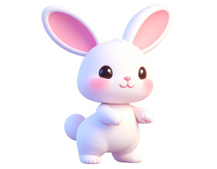 Fototapeta premium Cute 3D Bunny Standing on One Leg with Tilted Head, Oversized Ears, Chibi Style PNG