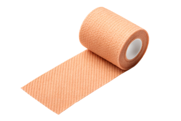 Rolled peach colored cohesive elastic bandage isolated on transparent background