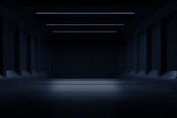 Obraz premium Dark industrial futuristic interior with lighting