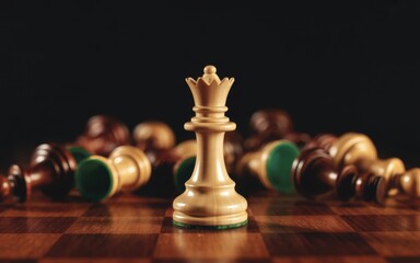 Strategic Chess Queen Surrounded by Fallen Pawns A Game of Skill and Tactics to win the Match