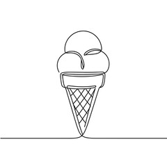 Ice cream cone illustration in one line design on white background