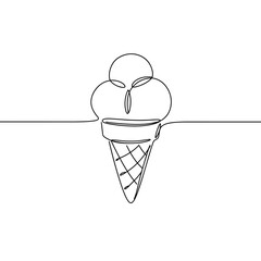 Ice cream cone vector icon in a continuous line art style 