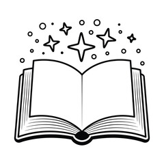 Open book with sparkling stars and circles emanating from pages
