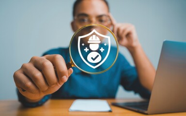 Safety Inspection Magnifying Glass Focuses on Safety Compliance and Professionalism