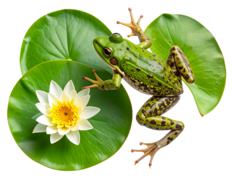  Top Angle of a Leaping Frog Above Lily Pad – PNG Image with Transparent Background