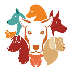 Diverse dog breeds gathered in a colorful illustration dogs animals