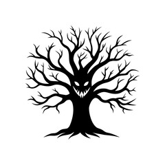 Scary tree with faces silhouette