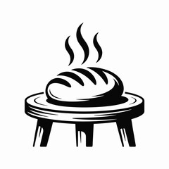 Freshly baked loaf of bread emitting steam on a wooden stand