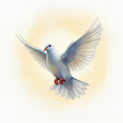 Watercolor Dove Descending: Symbol of Peace, Soft Light, Isolated on White. 