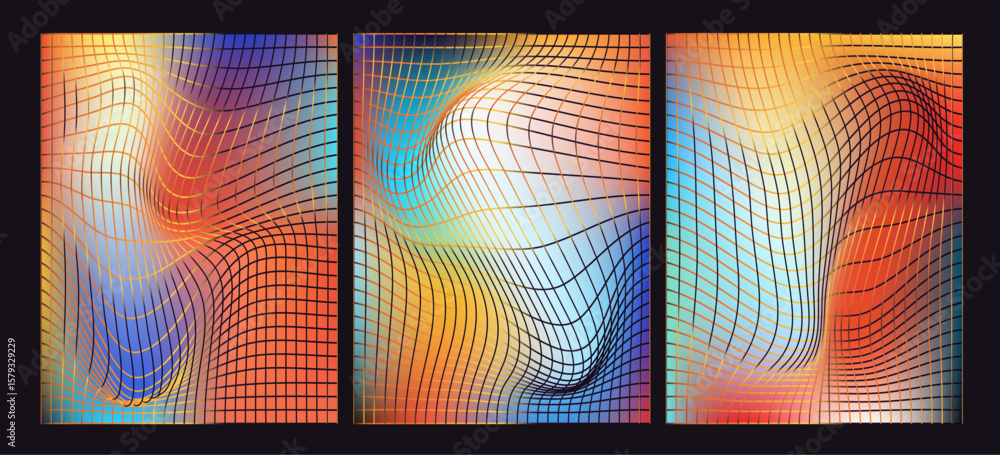 Poster vector illustration features an abstract, wavy flowing curved lines that create a sense of depth and