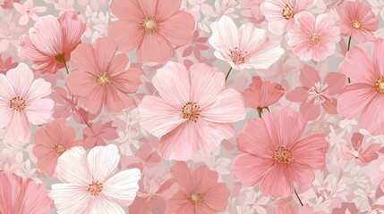 Delicate pink flowers in a seamless botanical pattern offer a graceful design