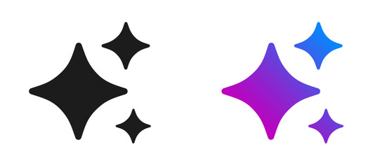 Artificial intelligence star logo generation, generative AI logo, AI magic sparkle stars, chat with AI application, artificial intelligence online tool concept