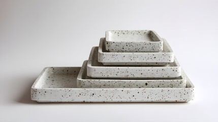 Stacked speckled trays showcase minimalist ceramic design against a clean background.