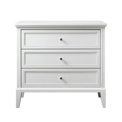 Elegant white cabinet with three deep drawers and a streamlined silhouette, offering modern storage for any room. on transparent background