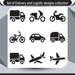 Delivery and Logistics Designs Collection Transport Options Icons Pictograms Transportation Methods