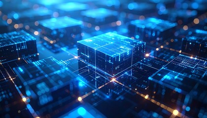 Obraz premium Abstract digital cubes, glowing circuit board