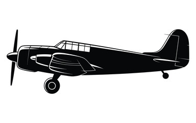 Classic single engine propeller airplane silhouette in black and white © MSTTARZINA