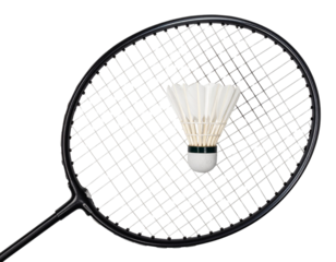 Classic Badminton Racket with White Shuttlecock, Flat Lay Top View – Transparent Background