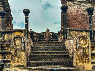 One of the four doorways leading to the Polonnaruwa Vatadage, Sri Lanka