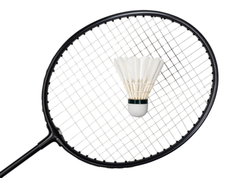  Classic Badminton Racket with White Shuttlecock, Flat Lay Top View – Transparent Background