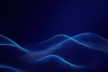 Abstract flowing blue digital particle wave landscape with a dark gradient background