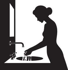 A girl is washing her hands in a sink vector image