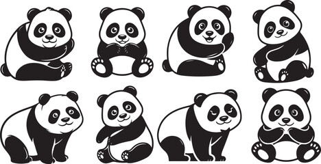 Cute panda icons in black vector image