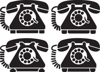 Old fashioned retro telephone set with vintage design elements and communication symbols
