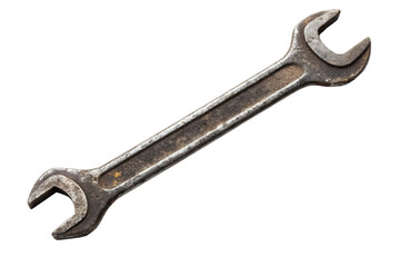 Old rusty metal wrench tool isolated on transparent background