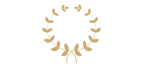 Gold laurel wreath, winner award set vector illustration. Golden branch of olive leaves or stars of victory symbol, insignia emblem decoration design, triumph honor champion prize isolated on white