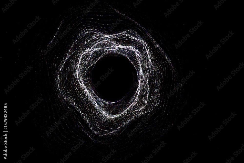 Poster abstract swirling vortex of luminous particles creating a mesmerizing ethereal glow against a dark b