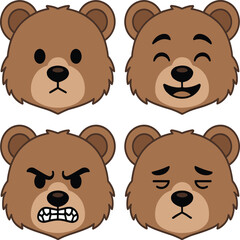 Cartoon Bear Emoji Faces in Grid with Cute Expressions and Angular Style