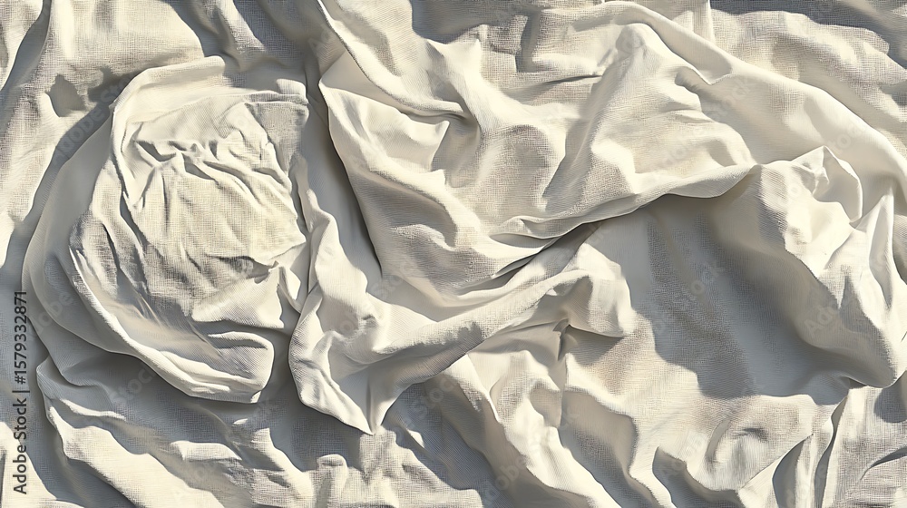 Poster Elegant white draped fabric casting subtle shadows,creating depth and textural interest showing