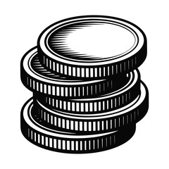 Stack of four stylized coins with ribbed edges and blank faces on white background