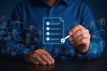 Digital checklist completion and data flow management with a stylus in a futuristic network