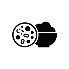 Black and white icon of a film reel next to a bowl of food