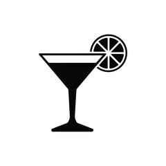 Black and white icon of a martini glass with a lime slice garnish